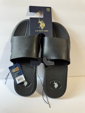 U.S. Polo Assn. Men's Black Slide Sandals with Logo